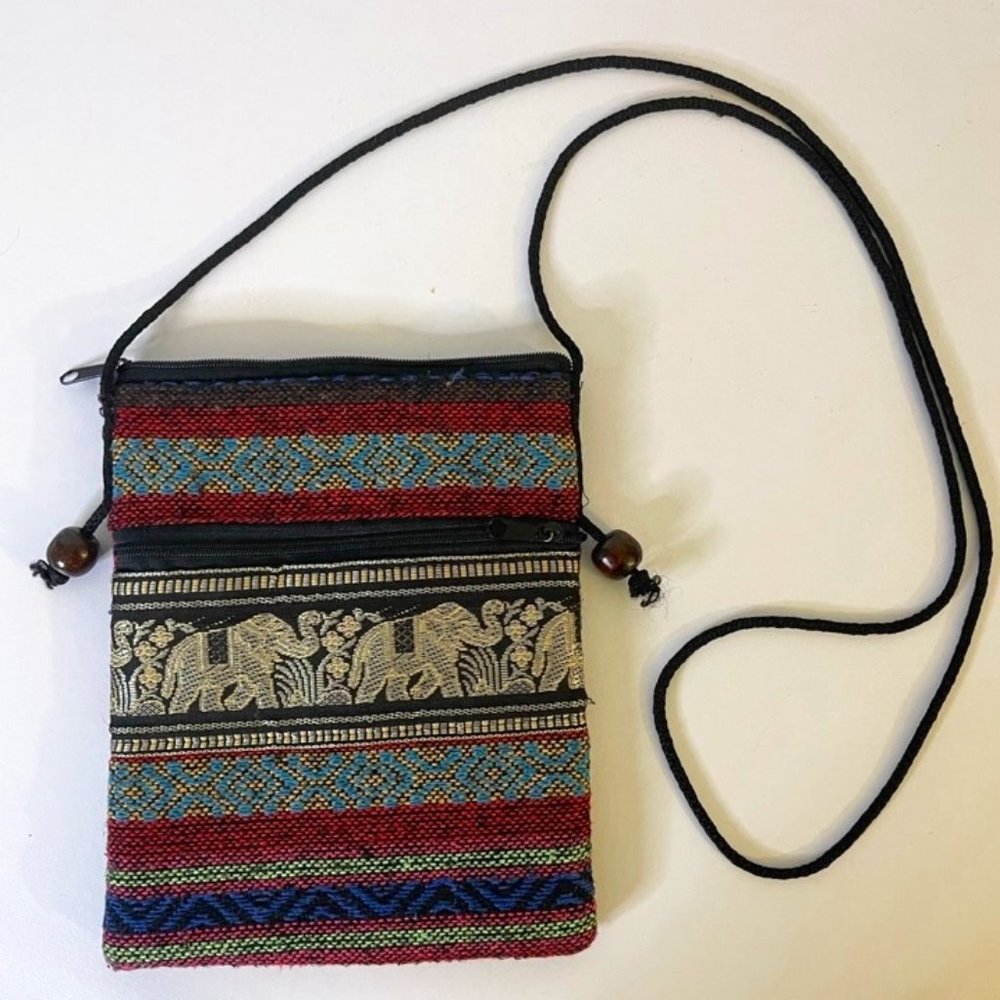 Artisan Handmade  Textile Crossbody Zipper Bag/ Wallet / Passport Holder 8" x 6"